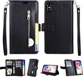 Voor iPhone X / XS Multifunctionele Rits Horizontale Flip Leren Case met Houder & Portemonnee & 9 Kaartsleuven & Lanyard (Zwart)