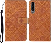 Voor Huawei P30 etnische stijl reliëf patroon horizontaal flip lederen tas met houder & kaartsleuven & portemonnee & lanyard (bruin)