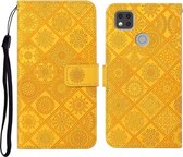 Voor Geschikt voor Xiaomi Redmi 9C Etnische stijl reliëf patroon horizontale flip lederen tas met houder & kaartsleuven & portemonnee & lanyard (geel)