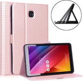 Voor Samsung Galaxy Tab A 8.0 (2018) T387 Ultradunne koolstofvezel horizontale flip PU lederen tas met houder met 3 niveaus (roségoud)