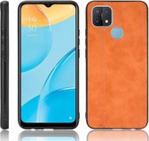 Voor OPPO A15 schokbestendig naaien koe patroon huid PC + PU + TPU hoesje (oranje)