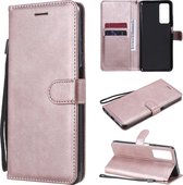 Voor Huawei Honor Play4 Effen Kleur Horizontale Flip Beschermende Leren Case met Houder & Kaartsleuven & Portemonnee & Fotolijst & Lanyard (Rose Goud)