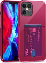 Transparante TPU-beschermhoes met kaartsleuven voor iPhone 12 Pro Max (wijnrood)