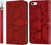 Life of Tree Embossing Pattern Horizontale flip lederen tas met houder & kaartsleuf & portemonnee & fotolijst & lanyard voor iPhone 6 & 6s (rood)