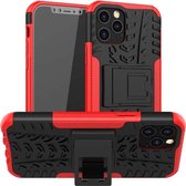 Voor iPhone 12 mini Tyre Texture Shockproof TPU + PC beschermhoes met houder (rood)