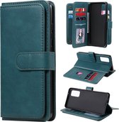 Voor Samsung Galaxy S20 FE 5G multifunctionele magnetische koperen gesp horizontale flip effen kleur lederen tas met 10 kaartsleuven & portemonnee & houder & fotolijst (donkergroen)