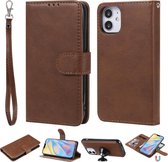 Voor iPhone 12 2 in 1 effen kleur afneembare PU lederen tas met kaartsleuven & magnetische houder & fotolijst & portemonnee & riem (bruin)