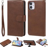 Voor iPhone 12 2 in 1 effen kleur afneembare PU lederen tas met kaartsleuven & magnetische houder & fotolijst & portemonnee & riem (bruin)