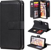 Voor iPhone XR multifunctionele magnetische koperen gesp horizontale flip effen kleur lederen tas met 10 kaartsleuven & portemonnee & houder & fotolijst (zwart)