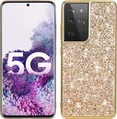 Voor Samsung Galaxy S21 Ultra 5G glitter poeder schokbestendig TPU beschermhoes (goud)