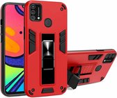 Voor Samsung Galaxy F41 2 in 1 PC + TPU schokbestendige beschermhoes met onzichtbare houder (rood)