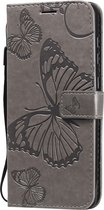 Samsung Galaxy A21s Hoesje - Mobigear - Butterfly Serie - Kunstlederen Bookcase - Grijs - Hoesje Geschikt Voor Samsung Galaxy A21s