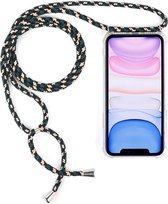 Four-Corner Anti-Fall Transparante TPU Mobiele Telefoon Case Met Lanyard voor iPhone 11 (Groen Beige Zwart)