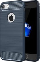 Voor iPhone 8 & 7 Brushed Texture Fiber TPU Rugged Armor beschermhoes (donkerblauw)