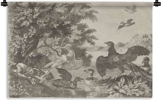 Tenture murale Melchior d'Hondecoeter - Sauvagine et un chien - Peinture de Melchior d'Hondecoeter Tenture murale coton 90x60 cm - Tapisserie murale avec photo