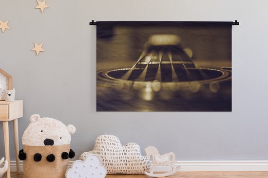 Tapisserie Guitare Acoustique - Gros plan d'une guitare acoustique à six cordes Tapisserie coton 120x80 cm - Tapisserie avec photo