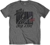 Bob Marley Heren Tshirt -L- Catch A Fire World Tour Grijs