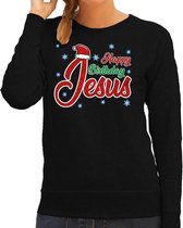 Foute Kersttrui / sweater - Happy Birthday Jesus / Jezus - zwart voor dames - kerstkleding / kerst outfit L (40)