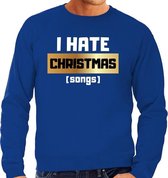 Foute Kersttrui / sweater - I hate Christmas songs - Haat aan kerstmuziek / kerstliedjes - blauw voor heren - kerstkleding / kerst outfit S (48)