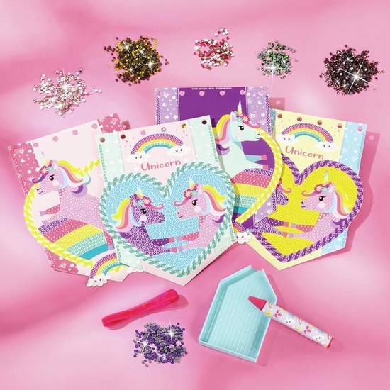 Totum Unicorn knutselset diamond painting - feest vlaggenslinger kaarten maken incl. 2500+ strass steentjes knutselen