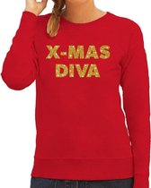 Foute Kersttrui / sweater - Christmas Diva - goud / glitter - rood - dames - kerstkleding / kerst outfit 2XL (44)