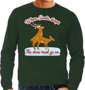 Foute Kersttrui / sweater - seksende rendieren - when Santa sleeps the show must go on - groen voor heren 2XL (56)