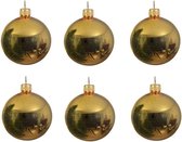 6x Gouden glazen kerstballen 8 cm - Glans/glanzende - Kerstboomversiering goud