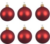 6x Kerst rode glazen kerstballen 8 cm - Mat/matte - Kerstboomversiering kerst rood