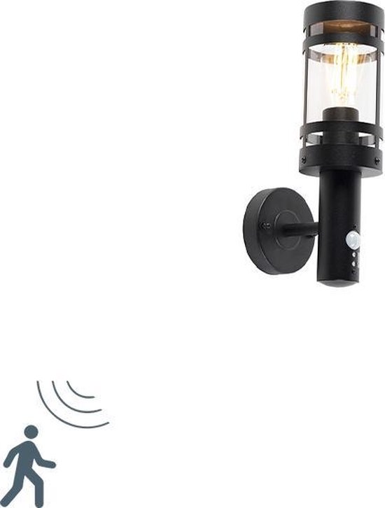 QAZQA gleam - Moderne Wandlamp met Bewegingsmelder | Bewegingssensor | sensor voor buiten - 1 lichts - D 160 mm - Zwart - Buitenverlichting