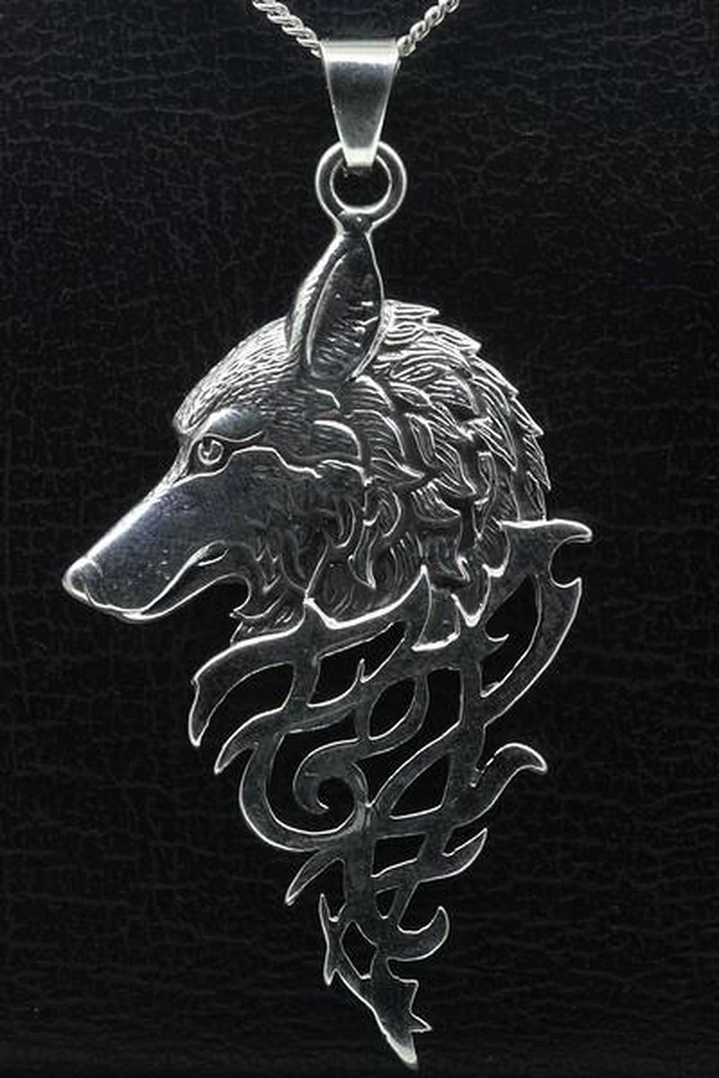 Zilveren Wolf gothic gezwart ketting hanger