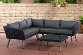 Clp Skara - Hoek loungeset - 5mm rond Polyrattan - zwart - antraciet 40 cm (donkergrijs)