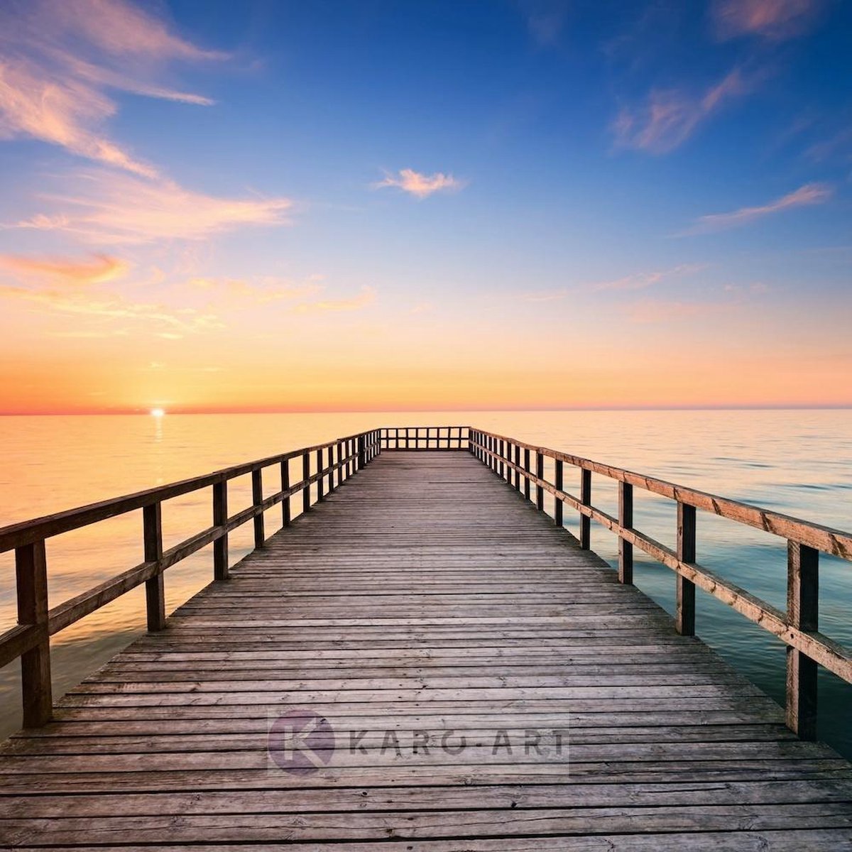 karo-art Schilderij - Pier bij zonsondergang , Multikleur , 3 maten , Premium print
