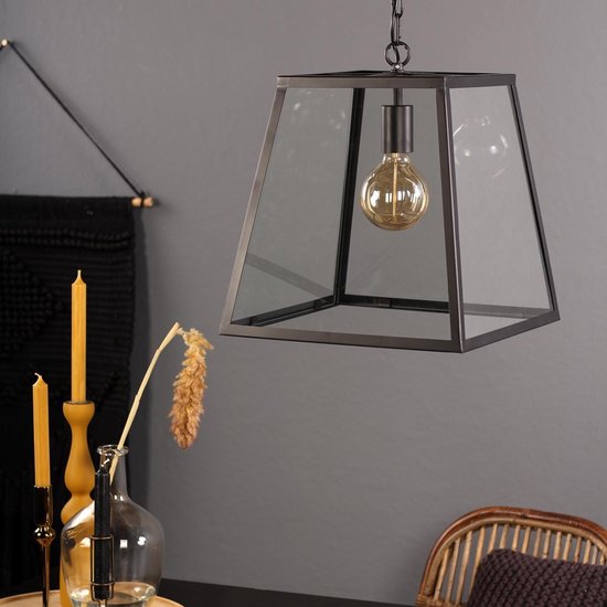Klas Inconsistent Reis Light & Living SAUNTE Hanglamp glas metaal zwart 34,5X34X34 | bol.com