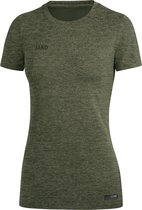 Jako T-Shirt Premium Basics Dames Kaki Gemeleerd Maat 44