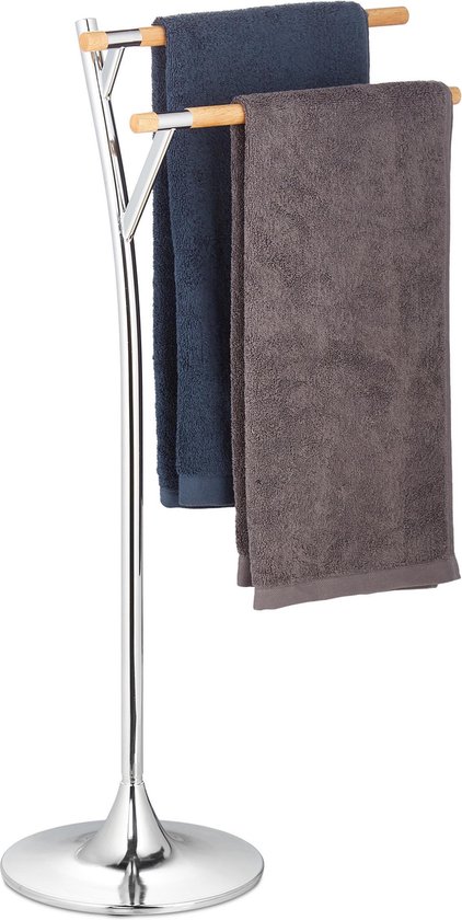 Relaxdays handdoekrek badkamer - handdoekenrek staand - handdoekhouder - 2  armig - zilver | bol.com