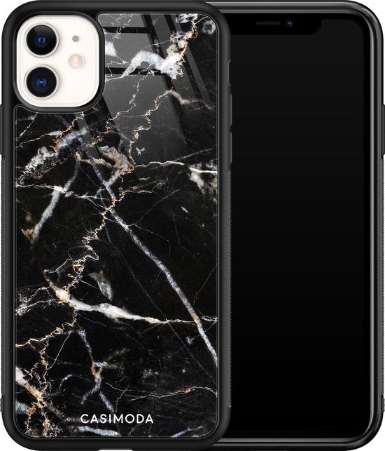 iPhone hoesje glass - Marmer zwart | Apple iPhone 11 case | backcover zwart | bol.com