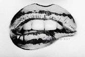 Schilderij - Metallic lippen, zwart/wit, 3 maten , print op canvas, premium print