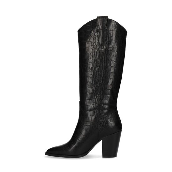 Sacha Dames Zwarte leren cowboylaarzen met crocoprint Maat 40 Sacha Dames Zwarte leren cowboylaarzen met crocoprint Maat 40