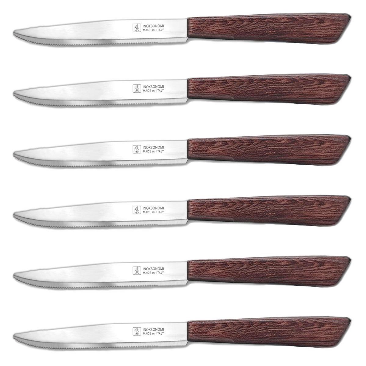 INOXBONOMI - Tafelmes 6 stuks - Tomaatmes - Steakmes - Italiaanse messen - Bruin kunststof met houtlook