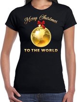 Foute Kerst t-shirt - Merry Christmas to the world - wereldbol kerstbal - zwart - dames - kerstkleding / kerst outfit S