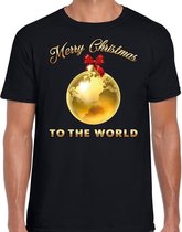 Foute Kersttrui / sweater - Merry Christmas to the world - gouden wereldbol - zwart - heren - kerstkleding / kerst outfit 2XL (56)