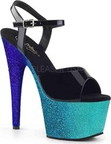Pleaser Sandaal met enkelband, Paaldans schoenen -35 Shoes- ADORE-709OMBRE Paaldans schoenen Zwart/Blauw