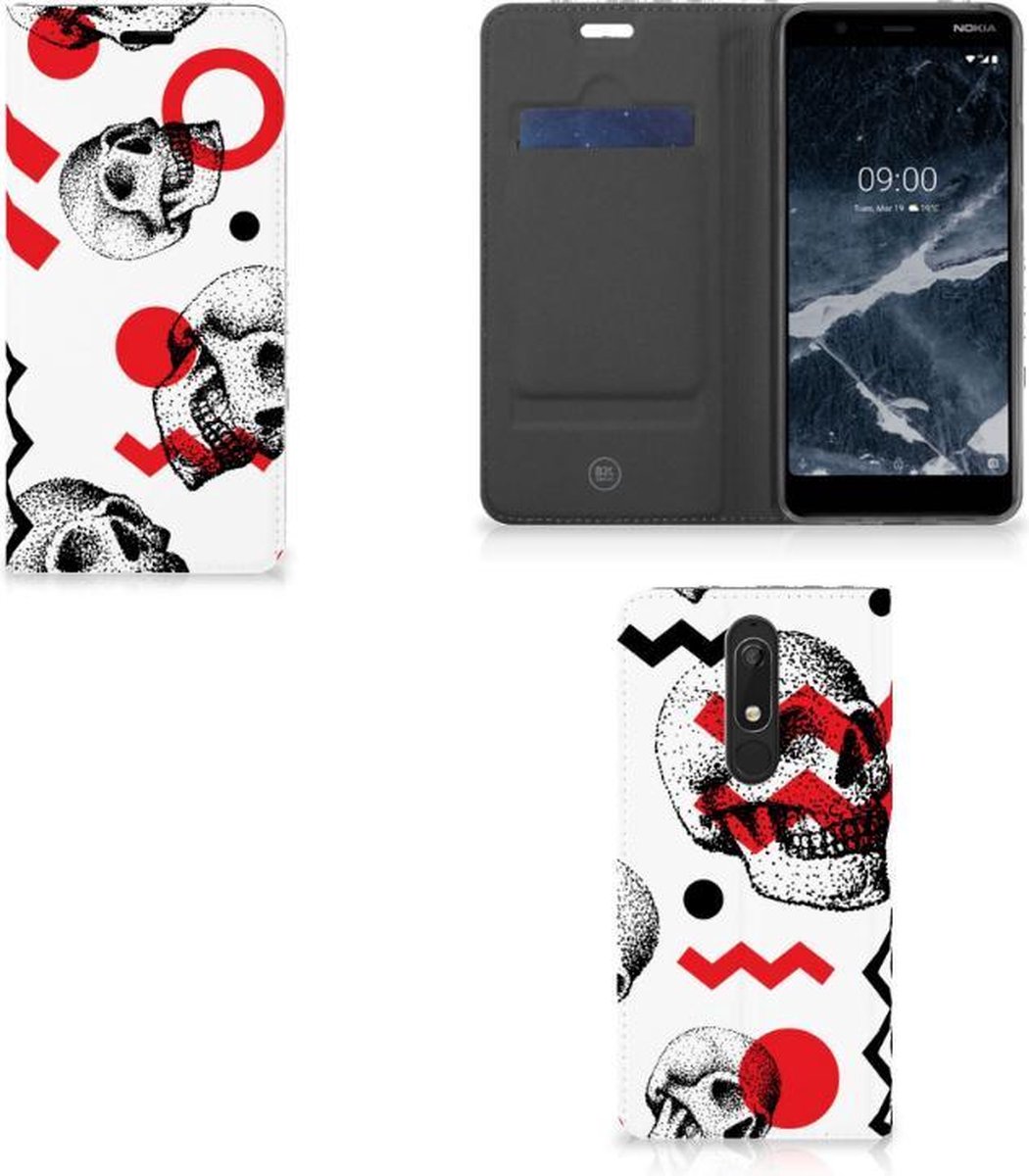 Mobiel BookCase Nokia 5.1 (2018) Skull Red