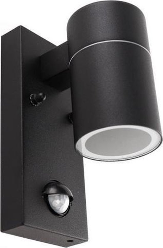 Olucia Pedro - Moderne Buiten wandlamp met bewegingssensor - RVS - Zwart