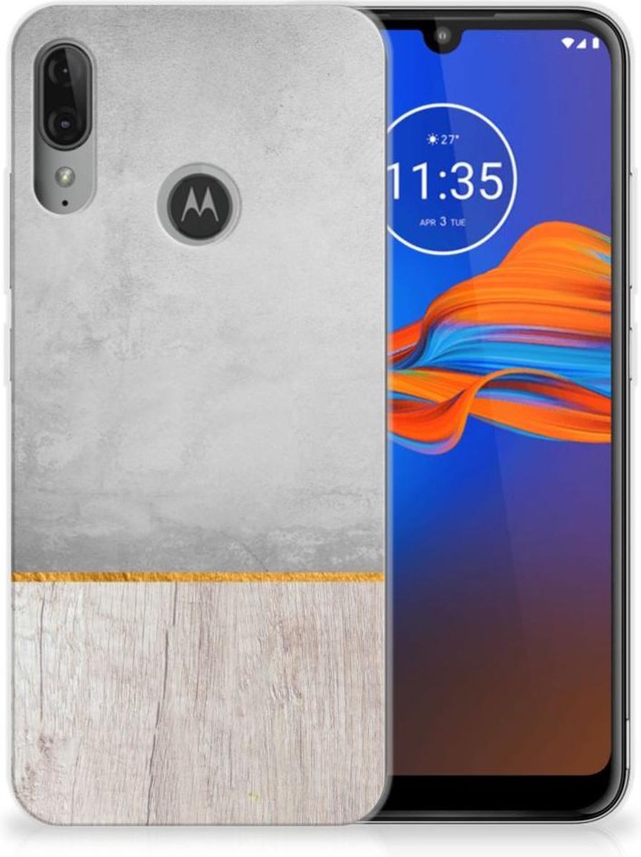 Motorola Moto E6 Plus Bumper Hoesje Wood Concrete