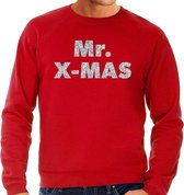 Foute Kersttrui / sweater - Mr. x-mas - zilver / glitter - rood - heren - kerstkleding / kerst outfit M (50)