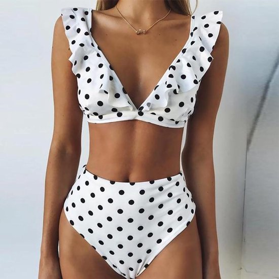 Sexy Retro mooie V hals Dot gegolfde badpak hoge taille badpak Bikini  ingesteld ... | bol.com
