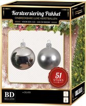 Kerstbal en ster piek set 51x zilver - voor 120 cm boom - Kerstboomversiering zilver