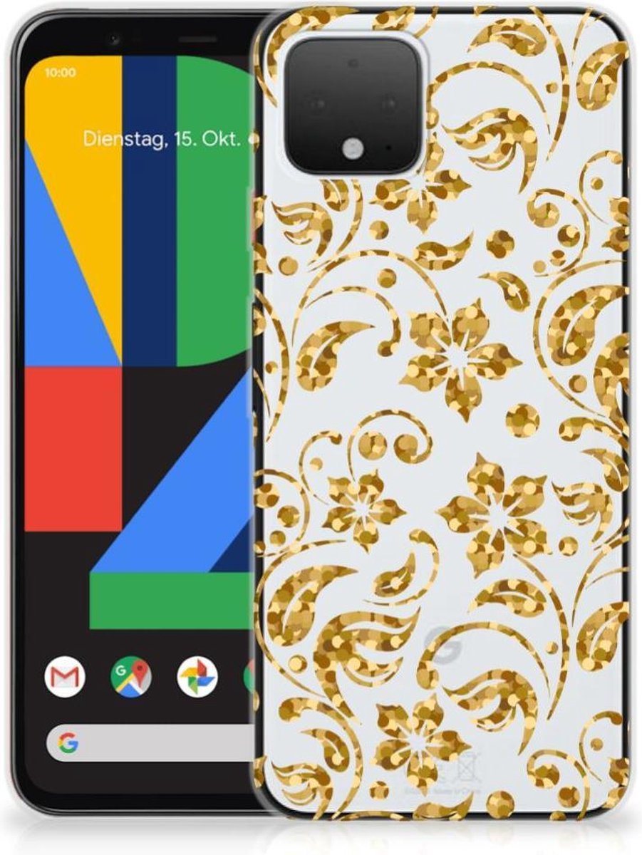 Google Pixel 4 TPU Case Gouden Bloemen
