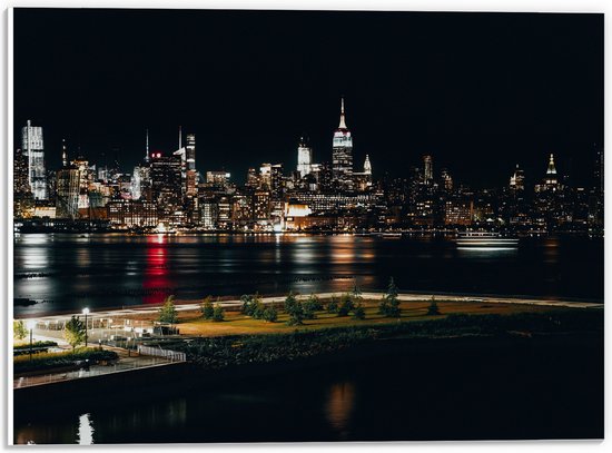 PVC Schuimplaat- Skyline in New York in de Nacht - 40x30 cm Foto op PVC Schuimplaat